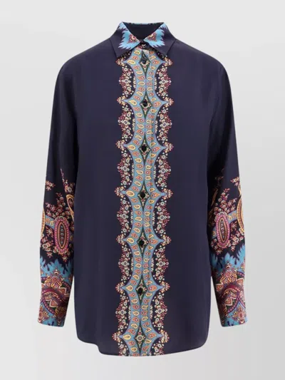 Etro Women Silk Shirt With Floral Print In Blue