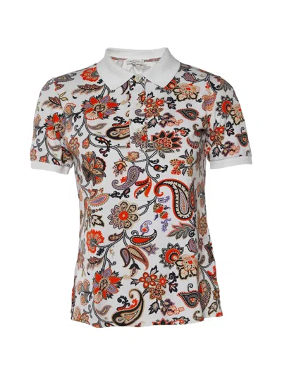 Pre-owned Etro Paisley Floral-print Polo T-shirt In White