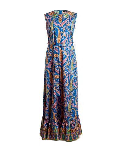 Etro Paisley Cotton-blend Midi Dress In Blue