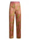 Etro Paisley Foliage Trousers Contrasting Waistband Straight Leg In Multi