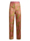 Etro Paisley Foliage Trousers Contrasting Waistband Straight Leg In Multi