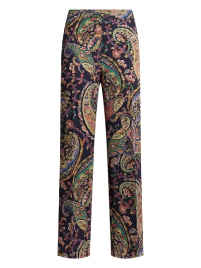 Etro Womens Bootcut Trousers Paisley Pattern In Blue