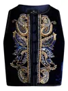 Etro Paisley Foliage Embroidered Velvet Waistcoat In Blue