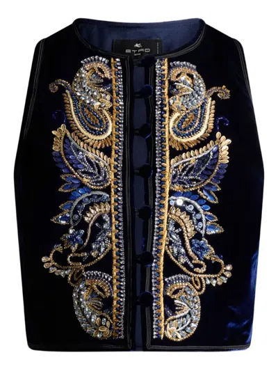 ETRO PAISLEY FOLIAGE EMBROIDERED VELVET WAISTCOAT