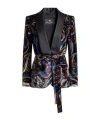 Etro Paisley Foliage Motif Belted Velvet Blazer In Black