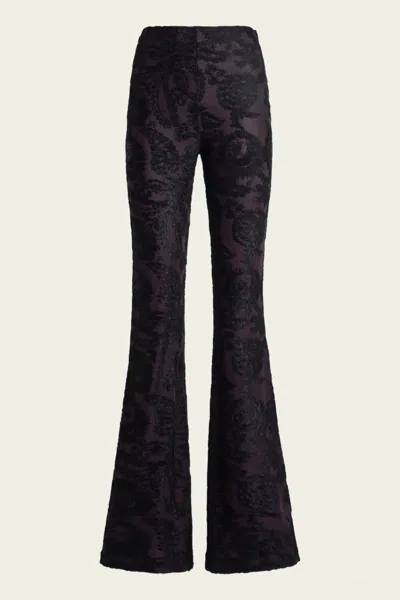 Etro Paisley Foliage Motif Jacquard Flare Pants In Black