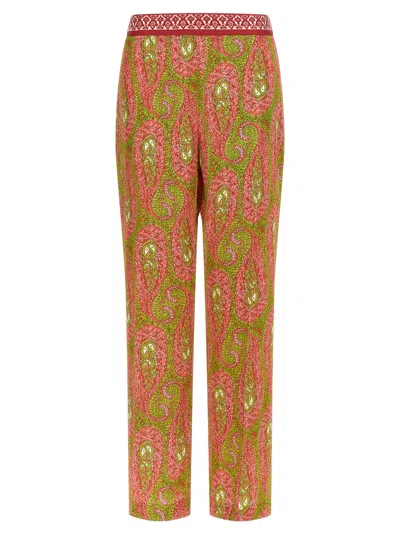 Etro Paisley Foliage Trousers Contrasting Waistband Straight Leg In Multi