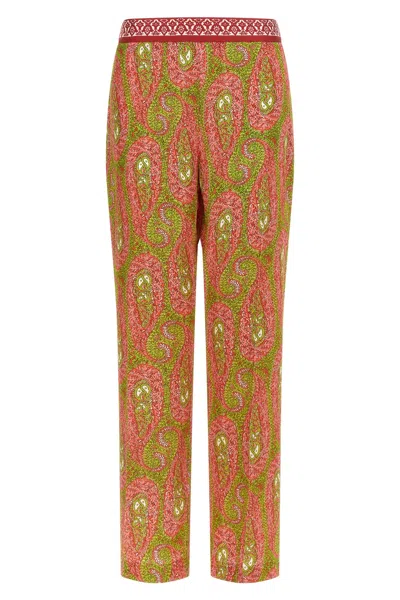 Etro Paisley Foliage Trousers Contrasting Waistband Straight Leg In Multi