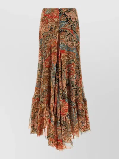 Etro Paisley Print Ruffle Silk Chiffon Maxi Skirt In Multi