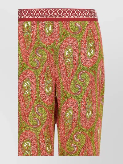 Etro Paisley Foliage Trousers Contrasting Waistband Straight Leg In Multi