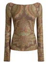Etro Jersey Sweater With Floral Motif In Brown