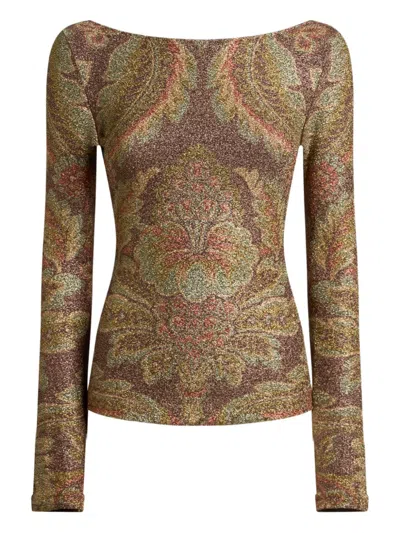 Etro Paisley Glitter Top In Brown