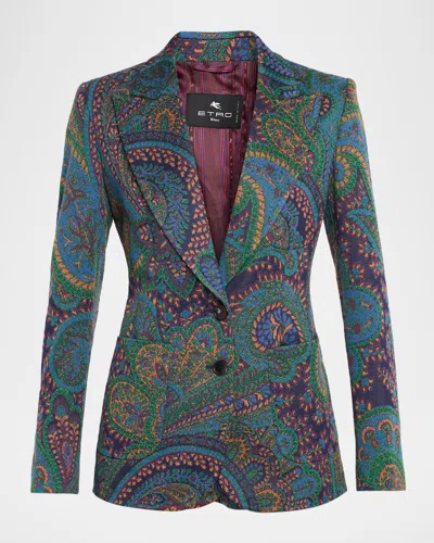 Etro Paisley Green Knit Jacquard Jacket