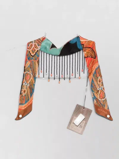 Etro Paisley Hair Scarf Square Beaded Fringe Embroidery In Orange