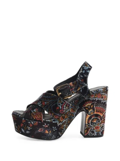 Pre-owned Etro Paisley Heeled Sandals In Black