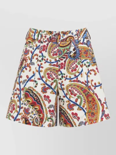 Etro Paisley High Waist Pleated Wide Leg Shorts In Multi
