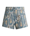Etro Paisley Denim Shorts Belt Loops Pockets In Blue