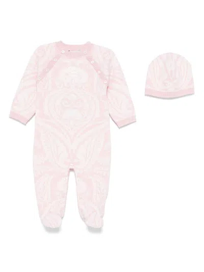 Etro Babies' Paisley-intarsia Knit Pajamas In Pink