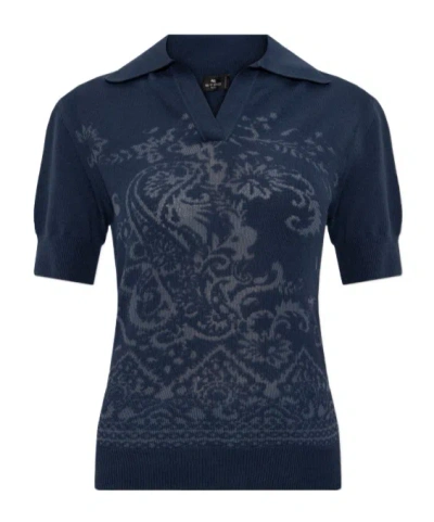 Etro Paisley Intarsia Knitted Polo Shirt In Black