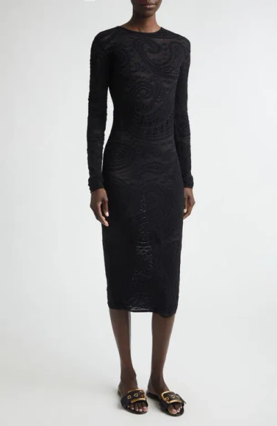 Etro Paisley Intarsia Long Sleeve Midi Sweater Dress In Black