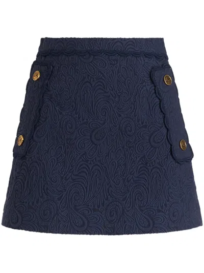 Etro Paisley-jacquard A-line Miniskirt In Blue