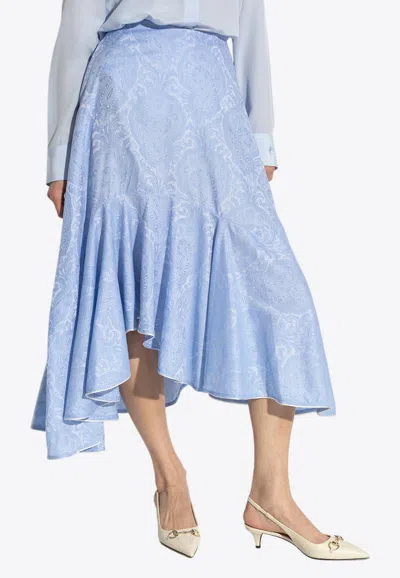 ETRO PAISLEY JACQUARD ASYMMETRIC MIDI SKIRT
