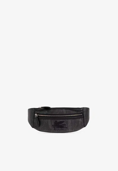 Etro Paisley Jacquard Belt Bag In Black
