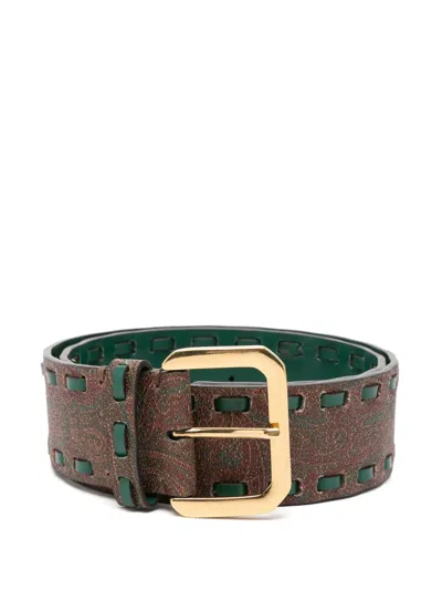 Etro Paisley-jacquard Belt In Brown