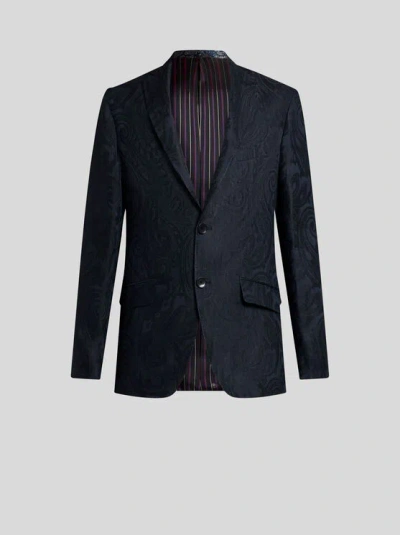 Etro Paisley Jacquard Blazer In Navy Blue