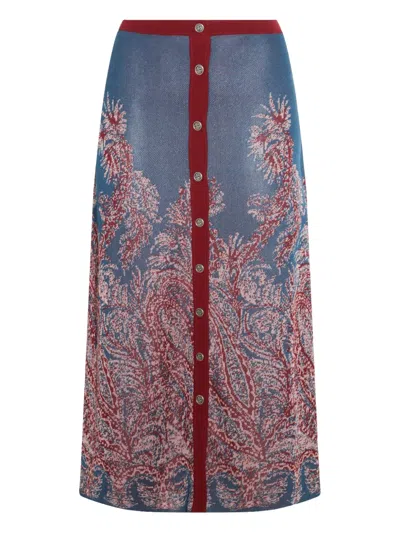 Etro Paisley-jacquard Button-front Skirt In Blue
