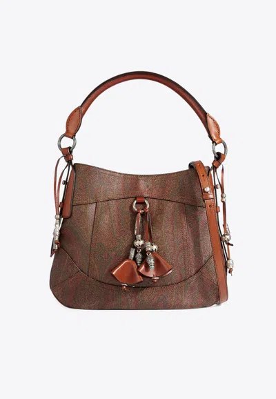 Etro Paisley Jacquard Canvas Shoulder Bag In Brown