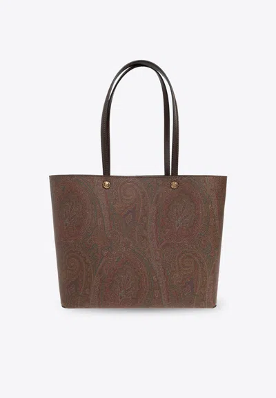 Etro Paisley-jacquard Canvas Tote Bag In Brown