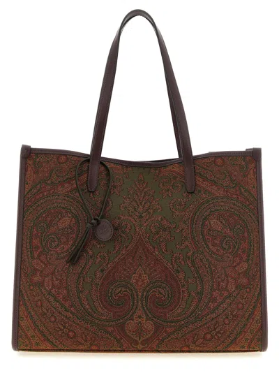 Etro Paisley Jacquard Canvas Tote Bag In Green