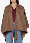 Etro Leather-trimmed Paisley-print Wool-blend Poncho In Brown