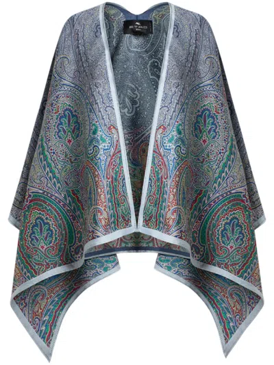 Etro Paisley Jacquard Cape In Multicolor In Green