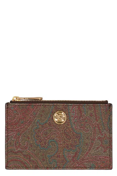 Etro Paisley Jacquard Card Case In Brown