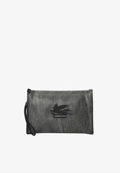 Etro Paisley Jacquard Clutch Bag In Black