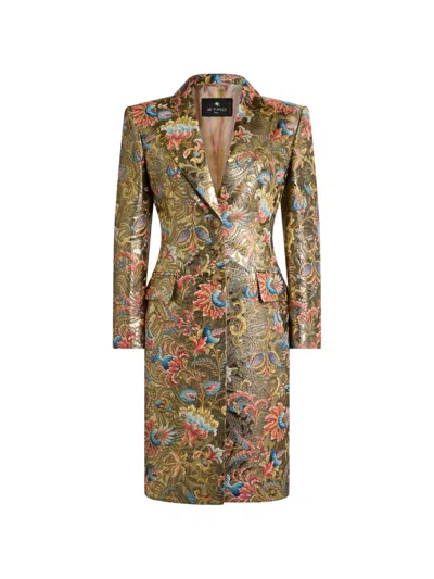 Etro Paisley Jacquard Coat In Gold