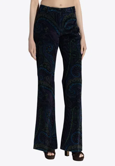 Etro Paisley Jacquard Corduroy Flared Pants In Black