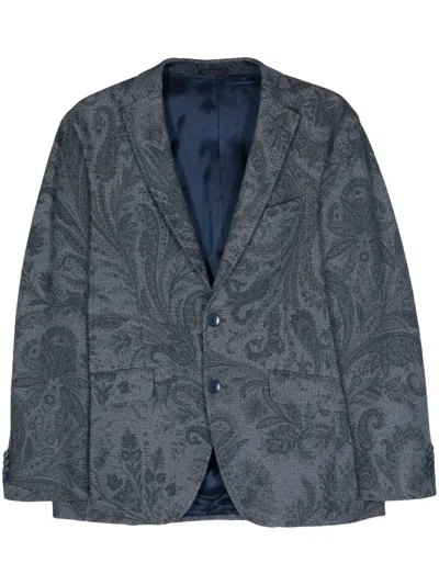Etro Paisley-jacquard Cotton Blazer In Blue