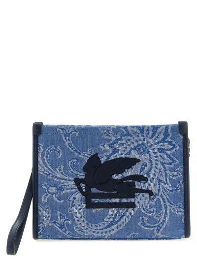 Etro Paisley Jacquard Cotton Clutch In Blue