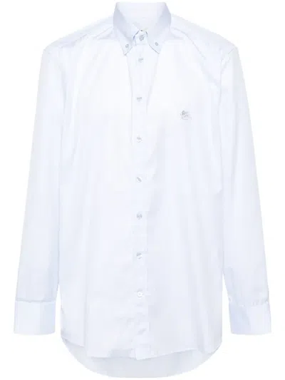 Etro Paisley-jacquard Cotton Shirt In Blue