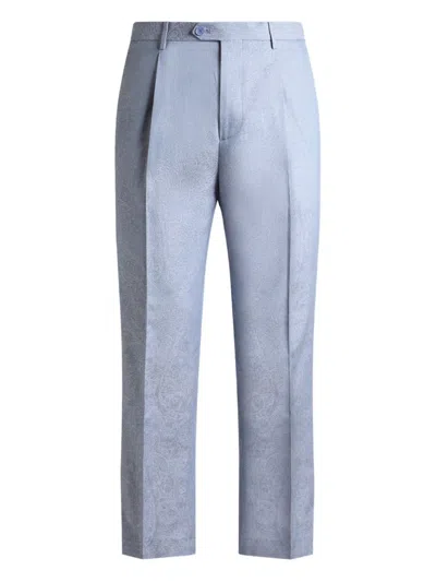 Etro Paisley-jacquard Cotton Trousers In Blue