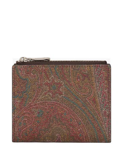 Etro Paisley Jacquard Cotton Wallet In Brown