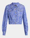 Etro Paisley Jacquard Crop Denim Jacket In Blue