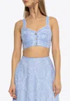 Etro Paisley Print Button Detail Cropped Top In Blue