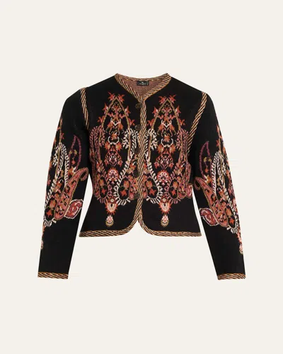 Etro Paisley Jacquard Cropped Wool-blend Cardigan In Multi
