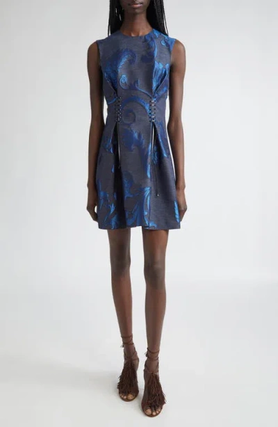 Etro Paisley Jacquard Denim Minidress In Blue