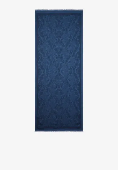 Etro Paisley Jacquard Fringed Scarf In Blue