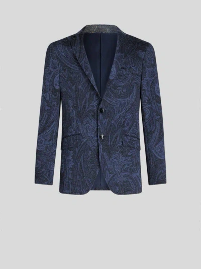 ETRO , PAISLEY JACQUARD JACKET, MAN, NAVY BLUE, SIZE 56
